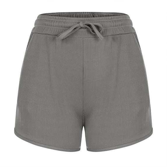 Timegard Shorts for Women Ribbed Elastic Waist Drawstring Comfy Sports Casual Workout Running Shorts