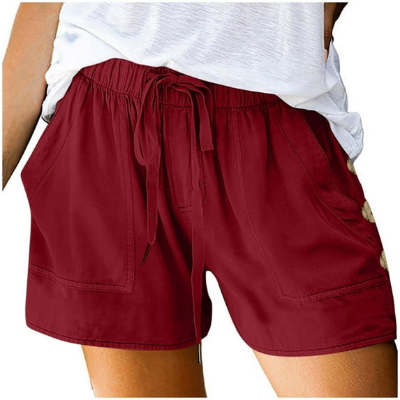 Timegard Shorts for Women Wide Leg Elastic Waist Side Button Loose Summer Lounge Shorts Solid Color