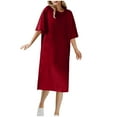 thumbnail image 1 of Timegard Sleep Dress for Women Summer Round Neck Short Sleeve Comfy Loose Solid Color Casual Homewear, 1 of 6