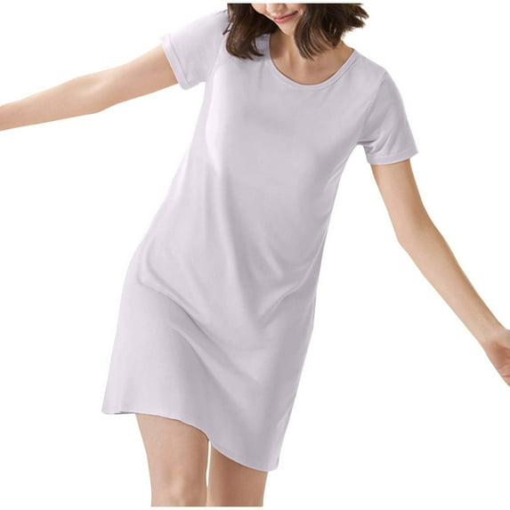Timegard Sleep Dresses for Women Pajamas Round Neck Short Sleeve Loose Comfy Casual House Dress with Bras