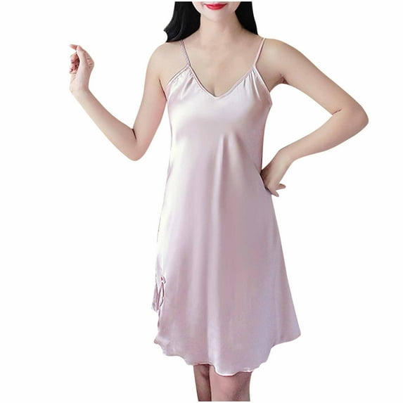 Timegard Sleepwear for Women V Neck Spaghetti Strap Side Split Comfy Thin Camis Dress Nightgown Solid Color