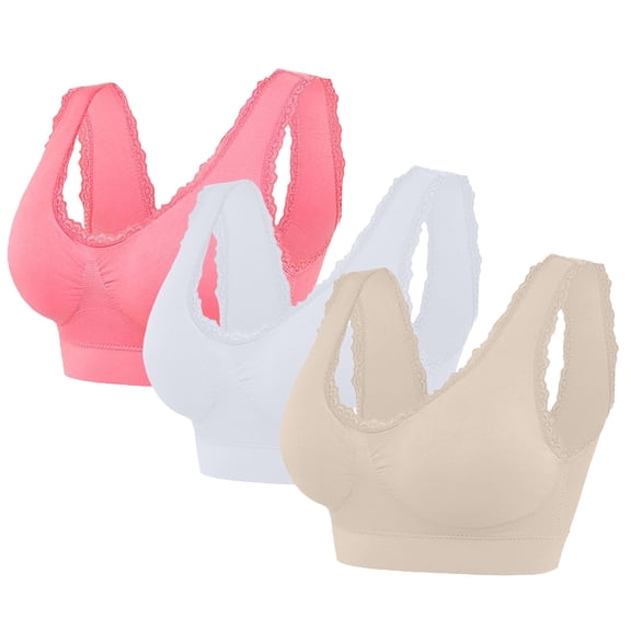 Timegard Sports Bras for Women 3pc No Underwire Lace Strap Full Support Breathable Comfy Everyday Bras