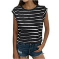 thumbnail image 1 of Timegard Striped Tops for Women Summer Fashion Cap Sleeve Loose Comfy Casual Round Neck Tee Shirts, 1 of 5