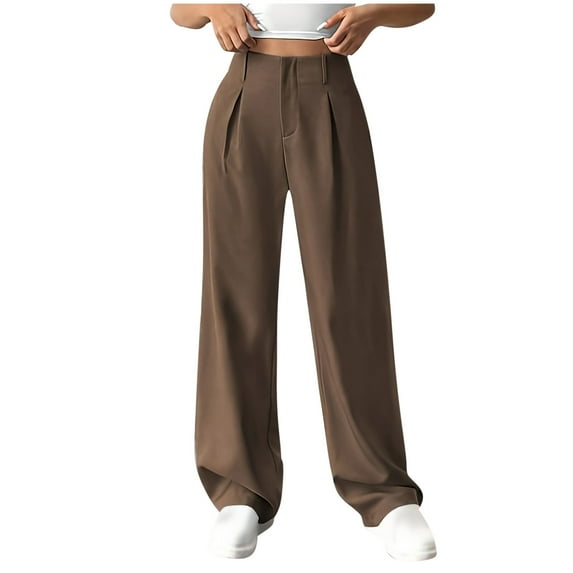 Timegard Suit Pants for Women Straight Leg Ruched High Waist Formal Casual Office Lightweight Trousers