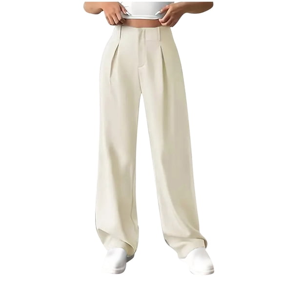 Timegard Suit Pants for Women Straight Leg Ruched High Waist Formal Casual Office Lightweight Trousers