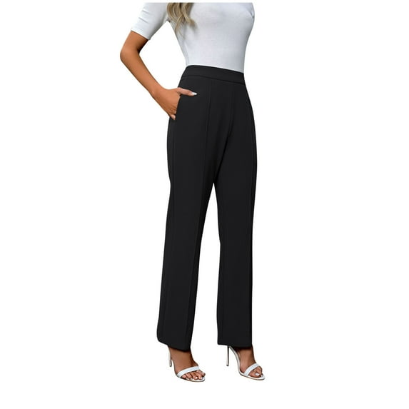Timegard Suit Pants for Women Straight Leg Solid Color Business Pants Back Zipper Comfy Loose Trousers