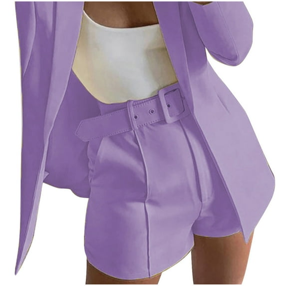 Timegard Suit Short for Women High Waist Straight Leg Solid Color Work Casual Office Shorts with Belt