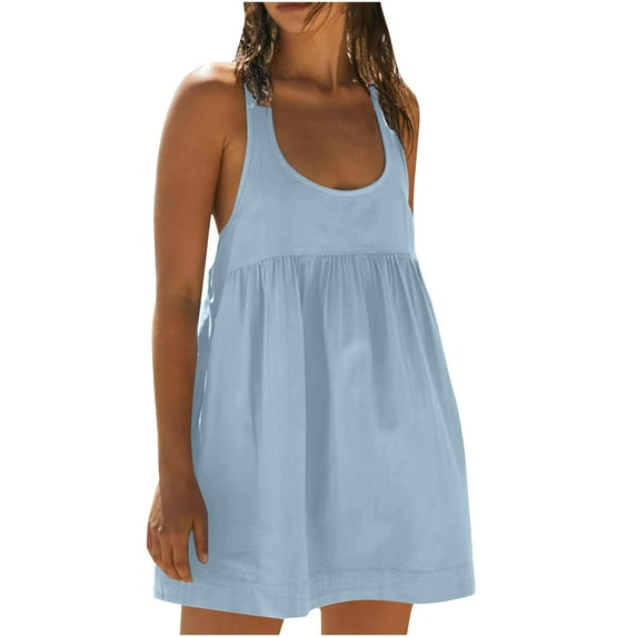 Timegard Summer Dresses for Women U Neck Ruched Sleeveless Loose Racerback Beach Casual Sundresses