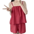 thumbnail image 1 of Timegard Summer Outfits for Women 2 Piece Pajamas Ruched Camis Shorts Outfits Casual Loose Loungewear, 1 of 3