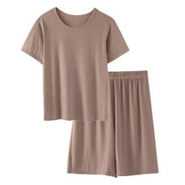 Timegard Summer Outfits for Women 2 Piece Round Neck T Shirts Shorts Loose Comfy Lightweight Lounge Sets