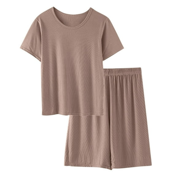 Timegard Summer Outfits for Women 2 Piece Round Neck T Shirts Shorts Loose Comfy Lightweight Lounge Sets