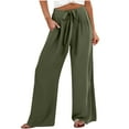thumbnail image 1 of Timegard Summer Pants for Women Drawstring Ruched Straight Leg Travel Casual Loose High Waist Trousers, 1 of 6
