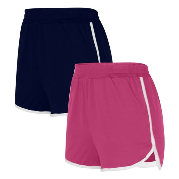 Timegard Summer Shorts for Women 2pc Elastic Waist Comfy Casual Workout Shorts Loungewear Solid Color