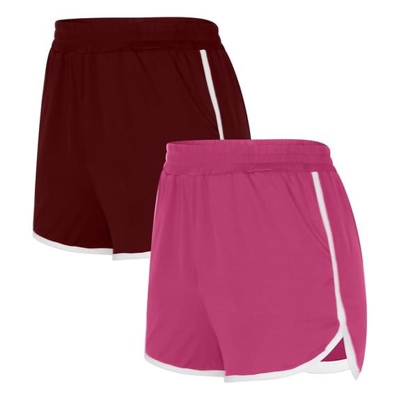 Timegard Summer Shorts for Women 2pc Elastic Waist Comfy Casual Workout Shorts Loungewear Solid Color