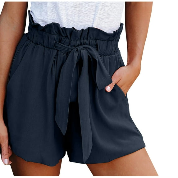 Timegard Summer Shorts for Women Ruched Elastic High Waist Lightweight Loose Shorts Casual Beach Solid Color