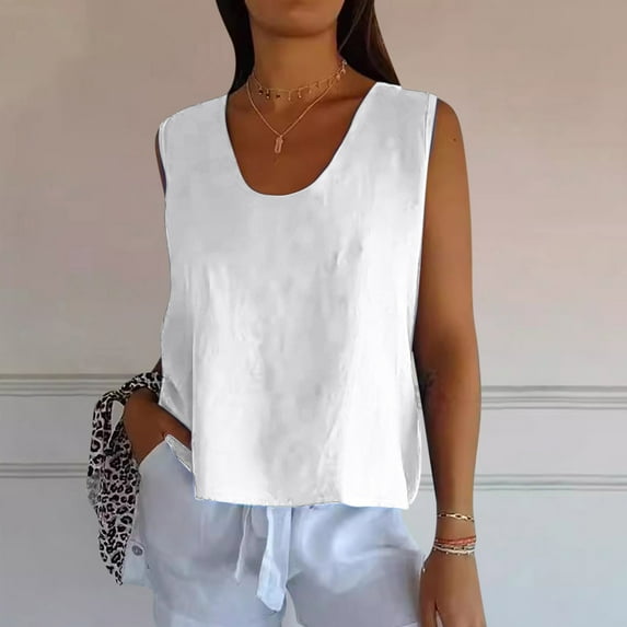 Timegard Summer Tank Tops for Women Round Neck Back Belt Loose Lightweight Travel Casual Sleeveless Tops
