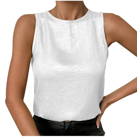 Timegard Summer Top for Women Crewneck Back Button Tunic Top Dressy Casual Solid Color Tank Top Tee