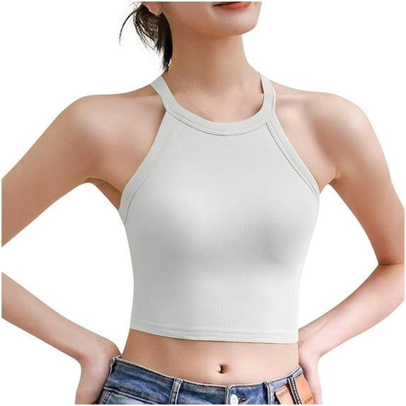 Timegard Summer Top for Women Cropped Slim Sleeveless Top with Built in Bras Solid Color Comfy Camis