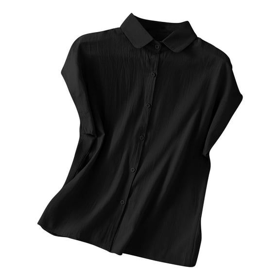 Timegard Summer Tops for Women Cap Sleeve Comfy Button down Shirts Casual Loose Lapel Neck Tee Fashion