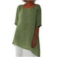 thumbnail image 1 of Timegard Summer Tops for Women Crewneck Drop Shoulder 1/2 Sleeve Irregularly Casual Loose Mid Long Blouse, 1 of 6