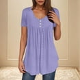 thumbnail image 1 of Timegard Summer Tops for Women Eyelet Scoop Neck Ruched Button Tunic Tops Beach Vacation Comfy Tee, 1 of 7