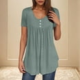 thumbnail image 1 of Timegard Summer Tops for Women Eyelet Scoop Neck Ruched Button Tunic Tops Beach Vacation Comfy Tee, 1 of 6