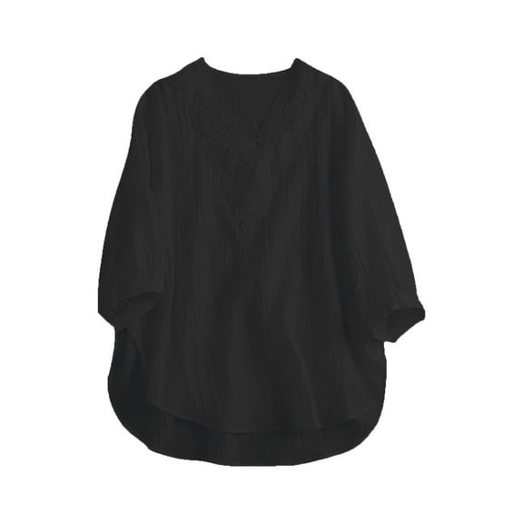 Timegard Summer Tops for Women Lace V Neck 1/2 Sleeve Loose Lightweight Drop Shoulder Casual Loose Blouse