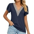 thumbnail image 1 of Timegard Summer Tops for Women Petal Short Sleeve V Neck Solid Color Tee Shirts Casual Travel Tops Vacation, 1 of 7