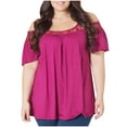 thumbnail image 1 of Timegard Summer Tops for Women Plus Size Cold Shoulder Lace Scoop Neck Ruched Casual Comfy Top Blouse, 1 of 6