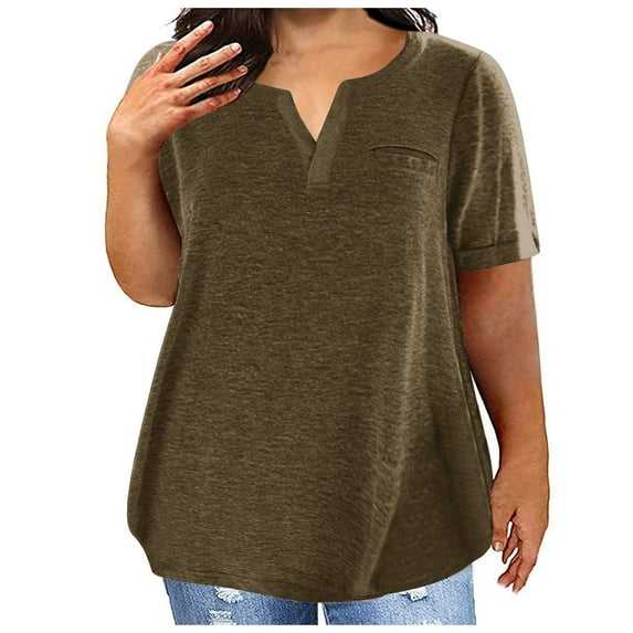Timegard Summer Tops for Women Plus Size V-Neck Short Sleeve Comfy Blouse Casual Loose Shirts Tops