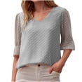 thumbnail image 1 of Timegard Summer Tops for Women Puff 1/2 Sleeve V Neck Chiffon Blouse Casual Loose Lightweight Tee, 1 of 5