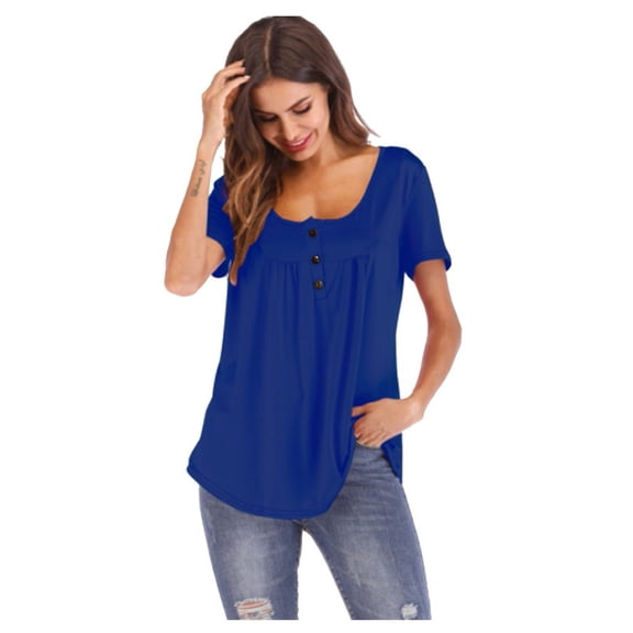 Timegard Summer Tops for Women Round Neck Ruched Comfy Short Sleeve Tee Shirts Casual Solid Color Tops