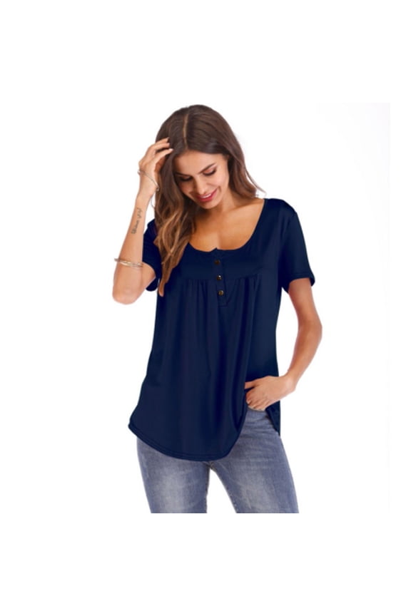 Summer Tops for Women Round Neck Ruched Comfy Short Sleeve Tee Shirts Casual Solid Color Tops