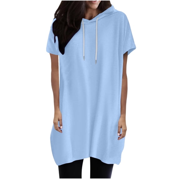 Timegard Summer Tops for Women Short Sleeve Hoodies Solid Color Loose Comfy Casual Pullover Tops Pockets