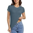 thumbnail image 1 of Timegard Summer Tops for Women Short Sleeve Solid Color Basic Tee Casual Crewneck Slim Comfy T Shirts, 1 of 3