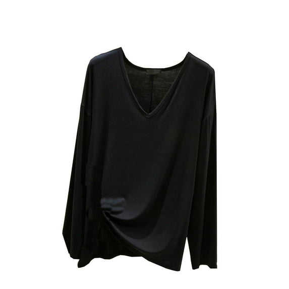Timegard Summer Tops for Women V-Neck Button Long Sleeve Solid Color Comfy Sleepwear Casual Pajamas Tops
