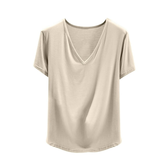 Timegard Summer Tops for Women V-Neck Button Short Sleeve Solid Color Comfy Sleepwear Casual Pajamas Tops