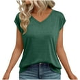 thumbnail image 1 of Timegard Summer Tops for Women V Neck Cap Sleeve Solid Color Blouse Travel Casual Loose Comfy Tee Shirts, 1 of 5
