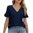 thumbnail image 1 of Timegard Summer Tops for Women V Neck Ruffle Short Sleeve Solid Color Casual Lightweight Top Blouse, 1 of 8