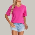 thumbnail image 1 of Timegard Summer Tops for Women V Neck Solid Color Comfy Short Sleeve Basic Tee Casual Shirts Tops, 1 of 4