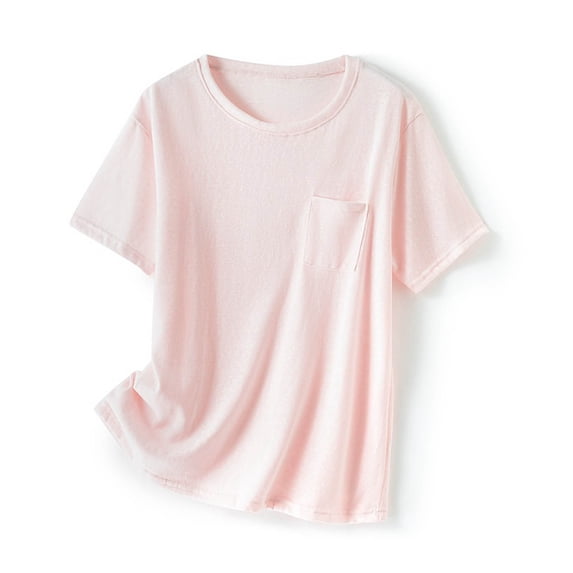 Timegard Summer Womens Tops Round Neck Thin Loose Solid Color Casual Basic Tee Short Sleeve Tops