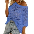 thumbnail image 1 of Timegard Sweaters for Women Sheer 1 Shoulder Hollow out 1/2 Sleeve Knit Top Beach Loose Crochet Cover Up, 1 of 8