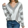 thumbnail image 1 of Timegard Sweaters for Women Striped V Neck Long Sleeve Color Block Pullover Fall Casual Loose Knit Tops, 1 of 7