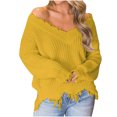 thumbnail image 1 of Timegard Sweaters for Women V Neck off Shoulder Pullover Irregularly Ripped Casual Loose Tops Fall Fashion, 1 of 6