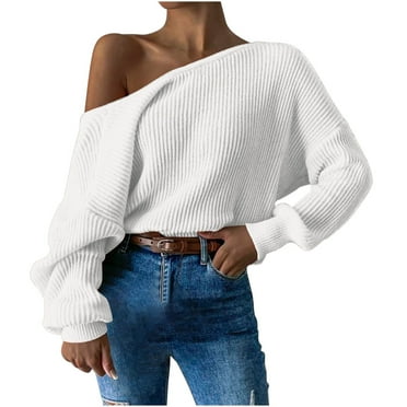 Timegard Sweaters for Women off the Shoulder Cropped Long Sleeve Pullover Tops Fall Winter Comfy Blouse