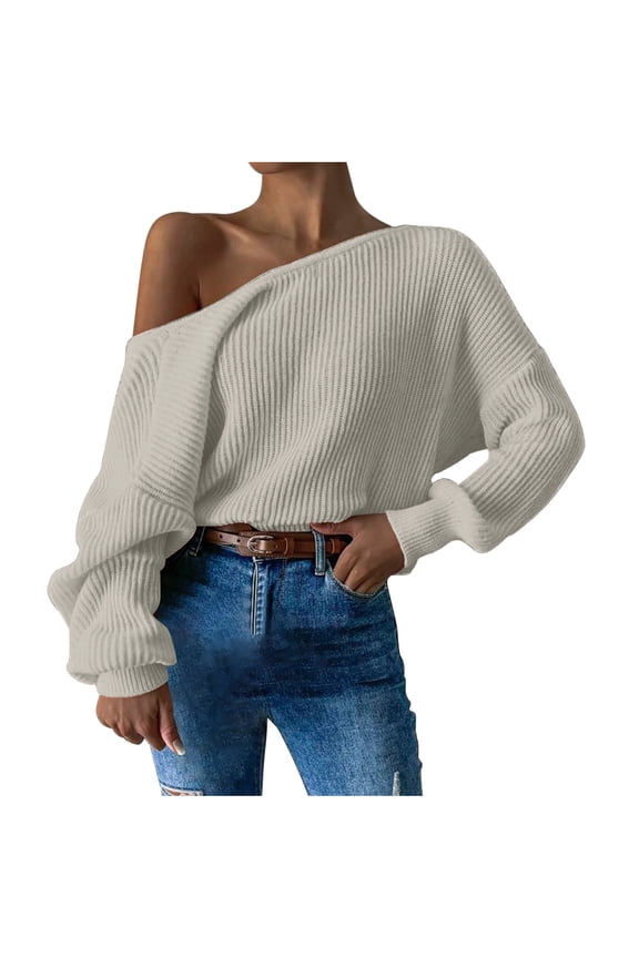 Sweaters for Women off the Shoulder Cropped Long Sleeve Pullover Tops Fall Winter Comfy Blouse