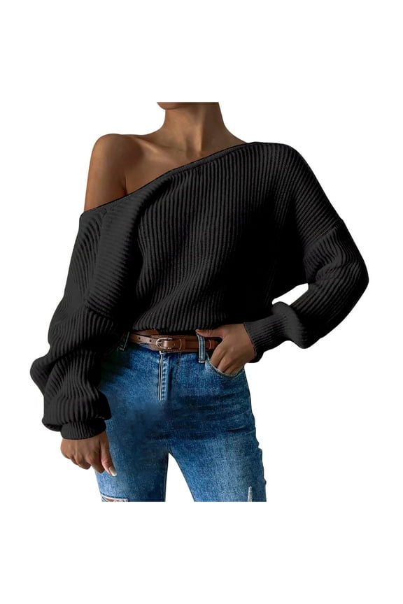 Sweaters for Women off the Shoulder Cropped Long Sleeve Pullover Tops Fall Winter Comfy Blouse