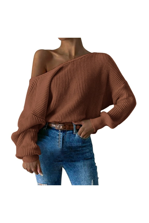 Sweaters for Women off the Shoulder Cropped Long Sleeve Pullover Tops Fall Winter Comfy Blouse
