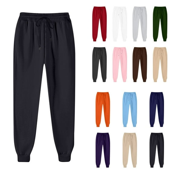 Timegard Sweatpants for Women Elastic High Waist Solid Color Casual Loose Workout Pants with Pockets