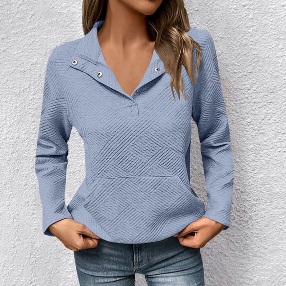 Timegard Sweatshirt for Women Fall Winter Casual Long Sleeve Notched V Neck Button Fitting Pullover Tops